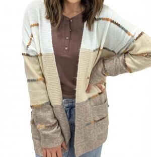 NEW STACCATO open front multi stitch cardigan in taupe